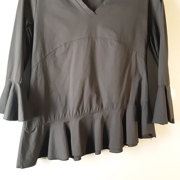 Kaktus Black Cotton Asymmetrical Ruffle V-neck Peplum Blouse - Picture 7 of 14